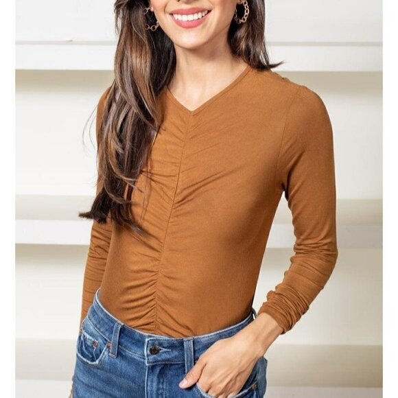 Sanctuary Long Sleeve Ruched Top In Spice XS - Picture 1 of 9